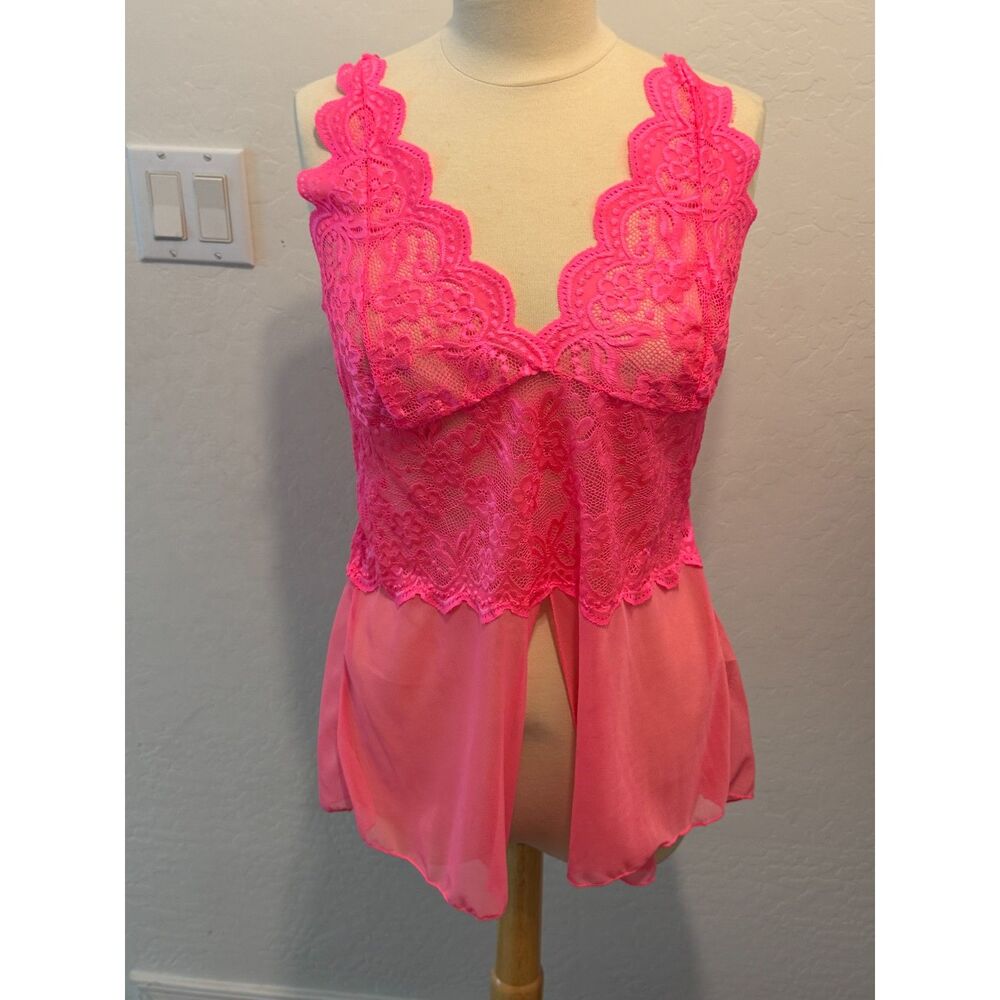 Hot Pink Lace & Chiffon Babydoll Cami Top – Size 2XL – NWOT